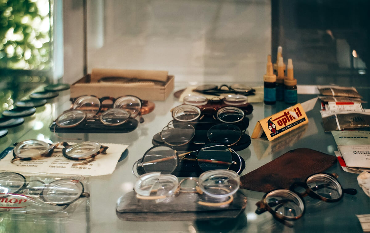 Customer trying on eyewear during a vision exam visit